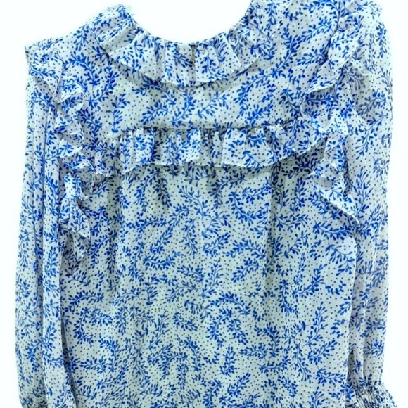 MISA Los Angeles Blue & White Floral Ruffle Blouse XS in excellent condition - Picture 3 of 6